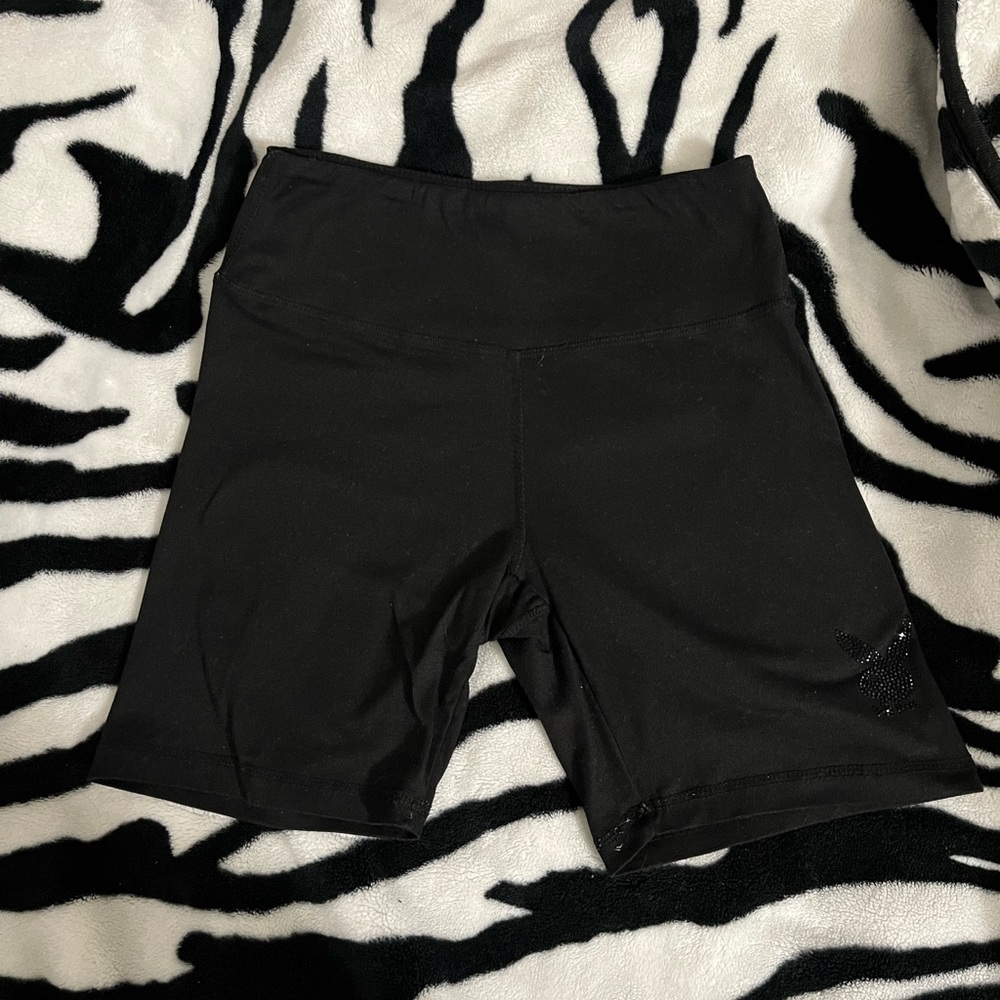 black playboy rhinestone biker shorts